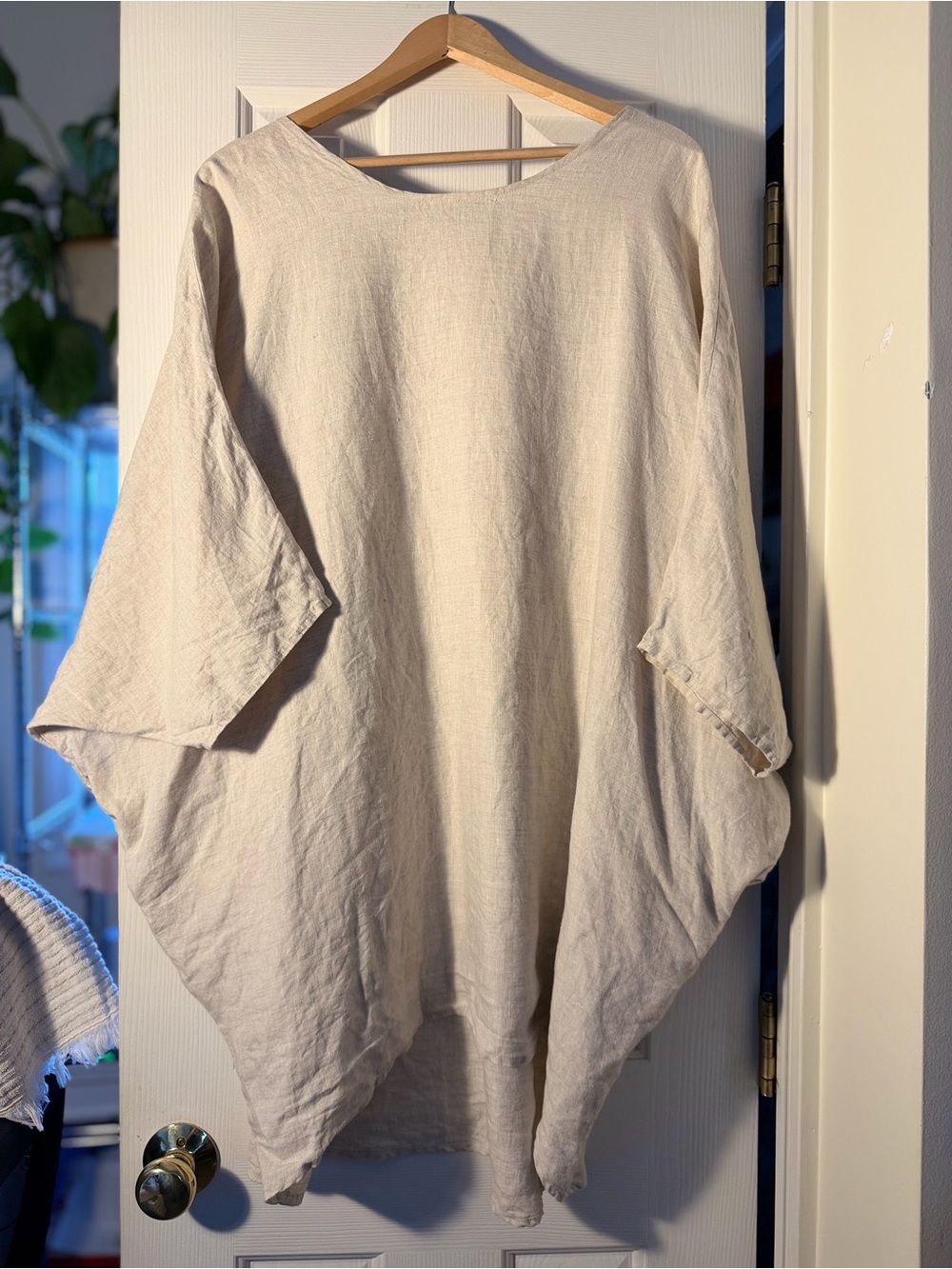 Myra Penaloza Light Beige Relaxed Linen Tunic Top